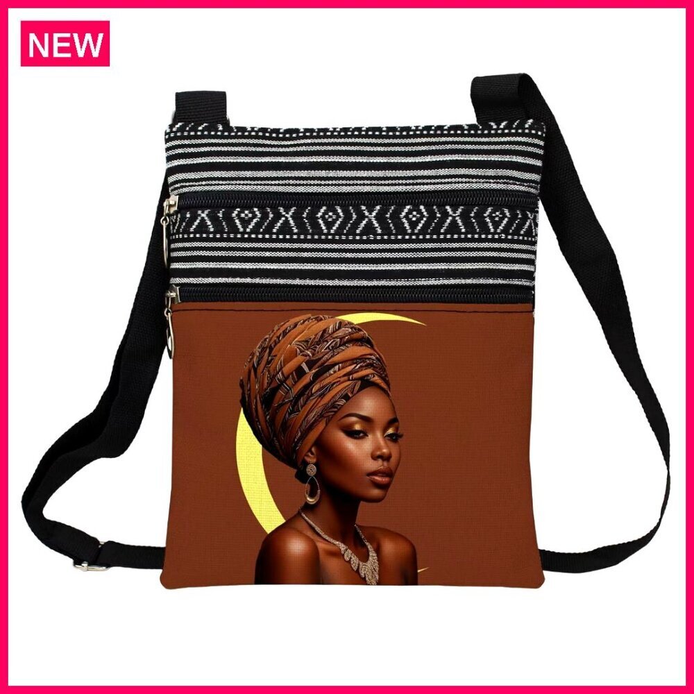 Small Crossbody Bag with Adjustable Strap, Zipper Pockets, Ethnic Pattern